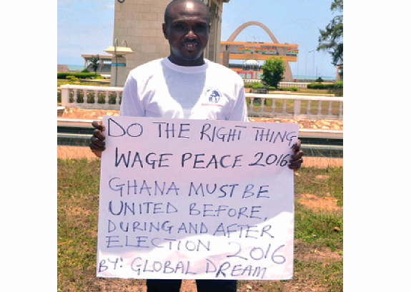  The Founder of Global Dream, Mr Ben Larbi, displaying a placard at the launch of the campaign.